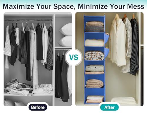 YOUDENOVA Hanging Closet Organizer, 6-Shelf Closet Hanging Storage Shelves, Blue - color: Blue