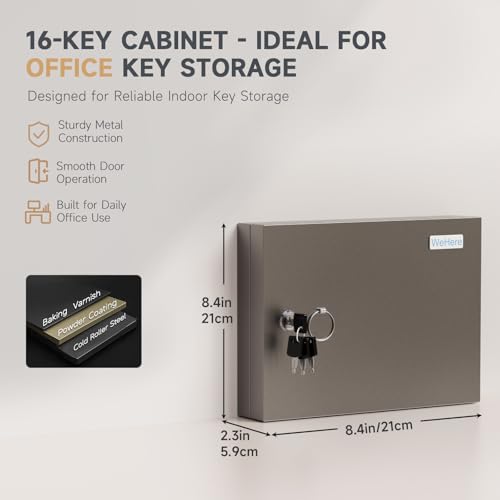 16 Key Lock Box – Wall Mounted Key Cabinet with Magnetic Door & Key Tags, Steel Lockable Key Organizer for Home, Garage & Small Office - size: 16 Key (Basic)