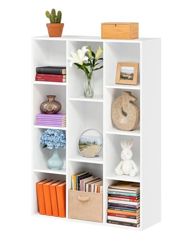 Whitmor 11 Cube Storage Organizer, 4 Tier Stackable Bookcase, Open Storage Display Bookshelf, Storage Cabinet for Living Room, Bedroom, Home, Office, 29.1" L x 9.4" W x 41.7" H, White - color: White, size: 11 Cube Stackable