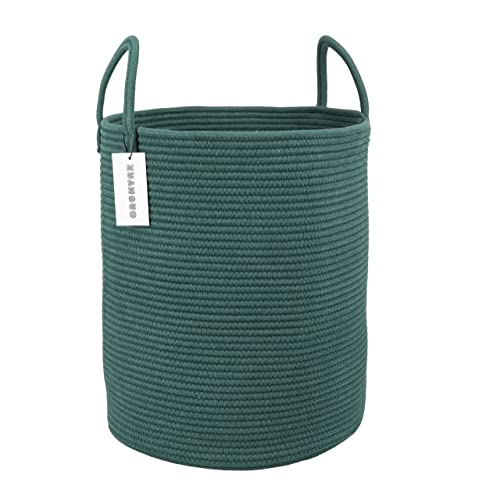 XUANGUO Cotton Rope Laundry Basket Hamper for Clothes Woven Storage Basket for Living Room Bedroom Boho Tall Rope Baskets for Blanket Toys Pillow Towels Baby Nursery Hamper Bin Large dark green - color: dark green, size: Regular