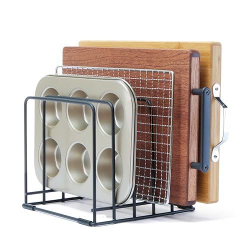 Cutting Board Organizer,Kitchen Cabinet Organizer,Divided Rack with 5 Slots for Baking Trays,Space-Saving Kitchen Storage for Cutting Boards, Cookie Sheet, Thin Pans and Baking Sheets Holder (1pcs) - color: Black-1pcs
