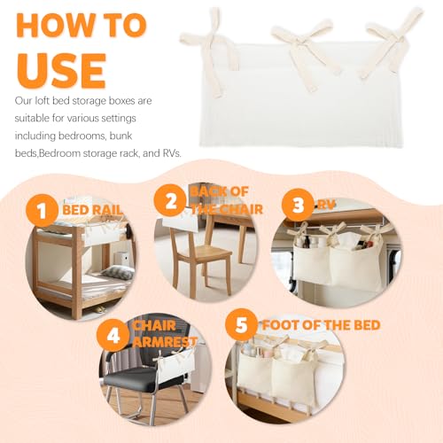 2 Pieces Solid ColorBedside Caddy with 2 Pockets, Bedside Hanging Storage Organizer, Dorm Rooms Bunk Bed Storage Bag for Home Phone Remote Control Key Glasses (Light Tan, White) - color: Light Tan, White