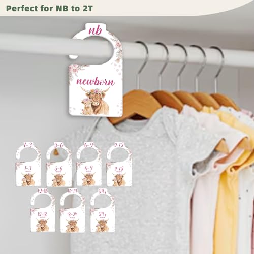 JMOST Hightland Cow Baby Closet Dividers for Nursery Closet Organizer, Newborn to 24 Months Size Clothes, Boho Hangers with Size Dividers, Double Sided - color: Boho