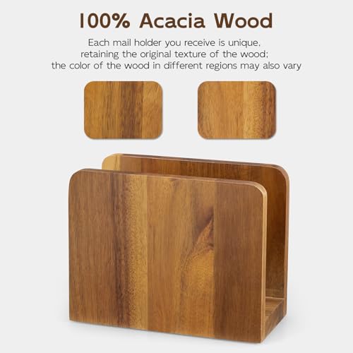 Acacia Wood Mail Organizer, Mail Holder for Desk, Letter Holder for Countertop, Small Envelope Holder, Desk Organizers and Accessories for Home Office - color: Acacia