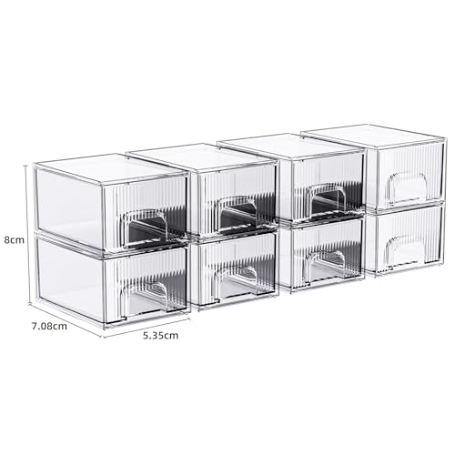 ZHIAI 8 Pack Clear Stackable Storage Drawer, Acrylic Drawer, Cosmetic Organizer, Plastic Organizer for Dresser, Under, Kitchen Cabinet, Pantry, Home Organization and Storage - color: 8 Short