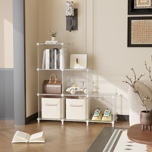 AWTATOS Cube Storage Organizer, Closet Organizers and Storage, 6 Cube Shelves Bookshelf, DIY Stackable Plastic Clothes Organizer Shelving for Bedroom, Home, Transparent Twill - color: Translucent Twill