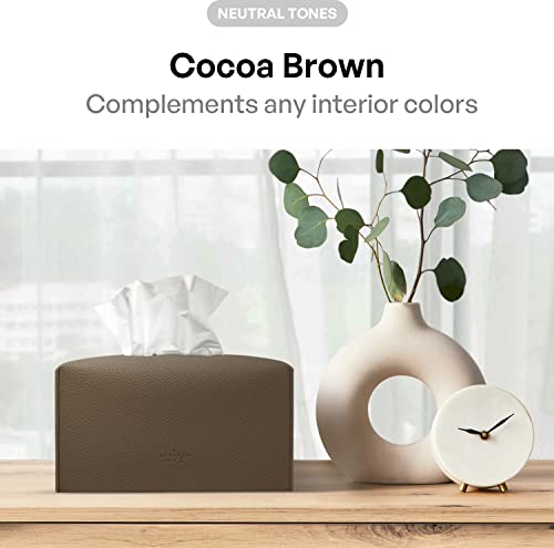 Carrotez Tissue Box Cover, [Refined] Modern PU Leather Rectangular Tissue Box Holder - Decorative Holder/Organizer for Bathroom Vanity Countertop, Night Stands, Office Desk 9.5"X5"X5" - Cocoa Brown - color: Cocoa Brown, size: [Rectangular]