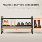 ELYKEN Shoe Rack, 4-Tier Expandable Shoe Organizer for Entryway, Metal Black Shoe Shelf with 4 Hooks, Adjustable Shoe Stand Holder for Closet, Garage, Door Entrance - size: 4-Tier