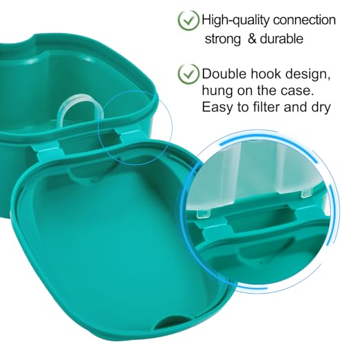 2 Pack Color Retainer Cleaner Case Denture Cups for Soaking Dentures, False Teeth Container Partial Denture Cleaning Case with Lid Travel - Lake Green and Dark Blue - color: Lake Green & Dark Blue