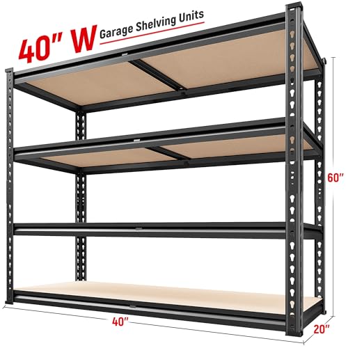 REIBII 40" W Storage Shelves 2000LBS Adjustable Garage Shelving Metal Heavy Duty 4 Tier Garage Shelves 60" H Metal Shelves for Closet Pantry Kitchen Warehouse 40" W × 20''D × 60''H - size: 20"D x 40"W x 60"H