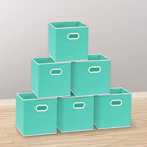 Simple Houseware Foldable Cube Storage Bins with Handles, 11-Inch, Turquoise, 6-Pack, Fabric Cubes Organizer for Closet or Shelves - color: Turquoise