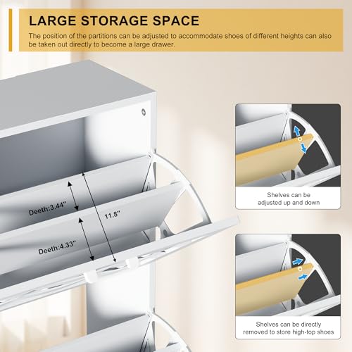 White Shoe Cabinet Storage with 6 Flip Drawers for Entryway, Slim Shoe Rack Cabinet with Woven Design Drawers, Narrow Shoe Organizer for Hallway, Apartment (White, 6 Drawers) - color: White, size: 6 Drawers