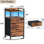 Furnulem Night Stand with Charging Station and Led Light, 4 Drawer Dresser for Bedroom, Small Nightstand Bedside Table, Fabric Bins, Metal Frame, Wood Shelf, Side Furniture(Rustic Brown) - color: Rustic Brown, style: 4 Drawer