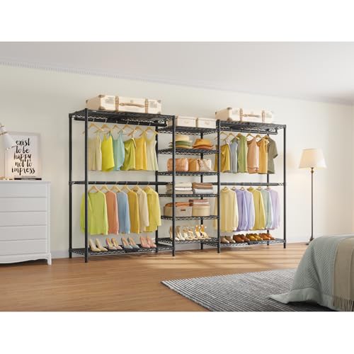 VIPEK X3 Plus Large Expandable Closet Rack Adjustable from 5'10" to 8'8" with Extendable Shelves and Hanger Rods, Freestanding Clothing Racks Modular Closet Systems Wardrobe, Max Load 1360LBS, Black - color: Black, size: X3 Plus