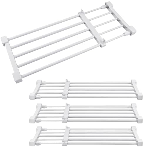 Geetery 4 Pcs Closet Tension Shelf Metal Expandable Closet Shelf Dividers Adjustable DIY Shelf Separators in Closet Tension Rod Storage Rack for Cabinet Kitchen Wardrobe (15''-21.65'' X 9.45'') - size: 15''-21.65'' x 9.45''