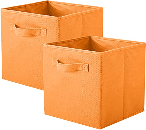 PowerKing Collapsible Storage Cubes with Handles, Fabric Foldable Bins for Closet Shelves, Durable Organization Storage Bins, 10.5'' x 11'' x 10.5'', 2 Pack, Orange - color: Orange, size: 2Pack