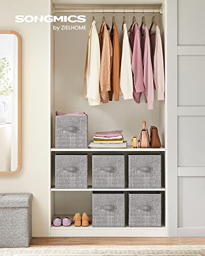 SONGMICS Storage Cubes, 11-Inch Non-Woven Fabric Bins with Double Handles, Set of 6, Closet Organizers for Shelves, Foldable, for Clothes, Taupe UROB026K01 - color: Taupe, size: 10.2''L x 10.2''W x 11''H