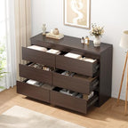 Jocoevol Modern 6 Drawer Dresser - Simply Chest of Drawers for Bedroom, Closet, Living Room, Hallway, Entryway, Wood Storage Double Dresser with Smooth Metal Rails - Retro Brown - color: Retro Brown
