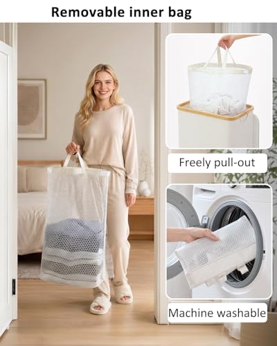 iEGrow Laundry Basket with Lid, 110L Large Laundry Hamper with Handle and Lid, Collapsible Clothes Basket Organizer with Removable Inner Bag for Clothes Toys Towels - Beige - color: Beige, size: 110L