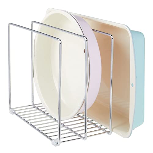 mDesign 3 Slot Tray and Pan Rack — Metal Wire Rack for Pantry and Kitchen Storage — Freestanding Pan Lid Holder Also for Baking Trays and Crockery – Silver - color: Chrome, size: 10.2 x 7.3 x 8.6