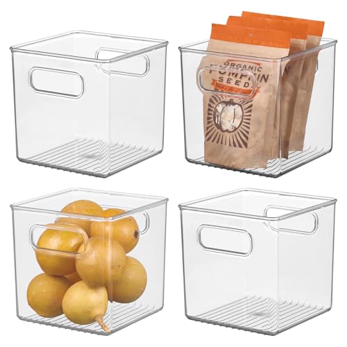 iDesign Storage Bin with Handles - Cube Organizer Bin for Pantry, Set of 4, Clear, Made in USA - style: Pack of 4