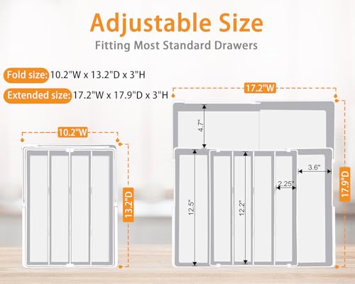 Homecor Silverware Drawer Organizer - Expandable Drawer Organizer for Kitchen, Utensil Holder BPA Free Flatware and Cutlery Tray for Spoons Forks Knives, Plastic Kitchen Organizer and Storage, White - color: White, size: Large(10.2-17.2'"W x 13.2-17.9"D)