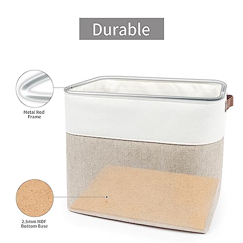 Bagnizer Large Fabric Storage Baskets | 50L Storage Bins, Decorative Linen Closet Baskets with Handles for Organizing, Shelf, Toys, Clothes, Home, Office, Nursery, 17x12x15Inches (Beige&White) - color: Beige / Off-White, size: Extra Large -17"x12"x15"
