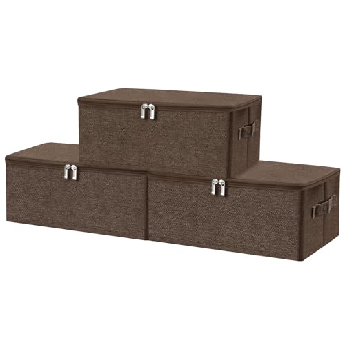 ANMINY 3PCS Storage Bins with Zipper Lids 13 Qt Lidded Fabric Storage Boxes Baskets Cubes with Handles Collapsible Washable Cotton Linen Closet Shelf Clothes Organizer Containers - Coffee, Small - color: Coffee, size: Small (Pack of 3)