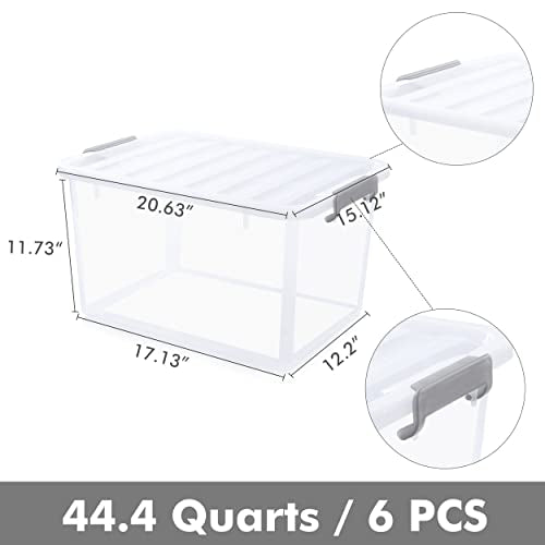 ITYLIFE CITYLIFE Citylife 6 Packs 44.4 QT Plastic Storage Bins with Lids Large Stackable Storage Containers for Organizing Clear Storage Box for Garage, Closet, Classroom, Kitchen - size: 44.4 Qt. - 6 Packs