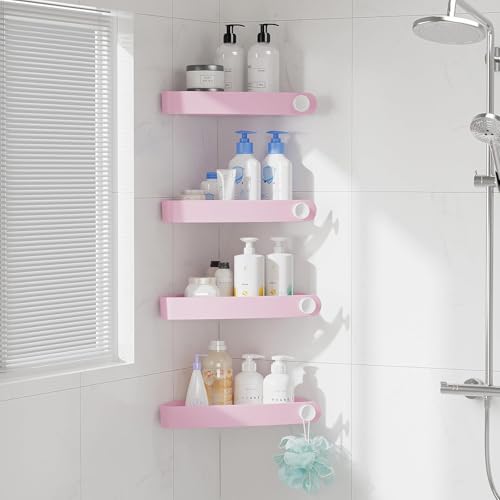 Sotfamily Plastic Shower Caddy Corner (For 90° Only), 4 Pack Adhesive Corner Shower Shelves for Bathroom Organizers and Storage, Pink - color: Pink, size: 4 Pack