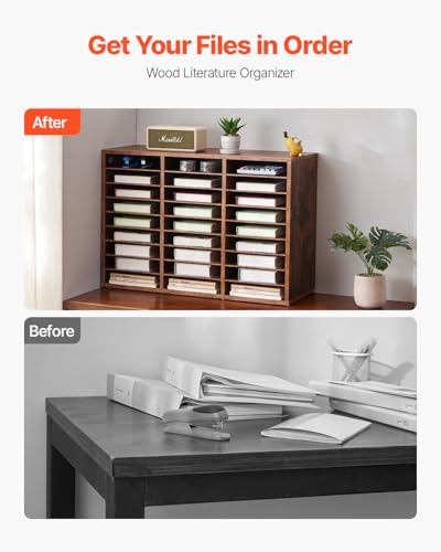 VEVOR Literature Organizer, 27 Compartments Office Mailbox with Removable Shelves, Wood Mailbox Sorter Particle Board Office Home Classroom Storage, File Sorter for File, Document, Paper, Dark Brown - color: Retro Brown, size: 27 Compartments