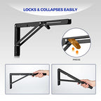 Ravinte 2 Pack 16 Inch Folding Shelf Brackets – Matte Black, Heavy Duty Collapsible Brackets for Tables and Benches – Space-Saving Design - size: 16 Inch