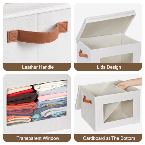 Univivi Storage Boxes with Lids Fabric Foldable Storage Bin for Clothes, [3-Pack] Closet Organizer Containers boxes with Handles for Home, Bedroom, Closet Storage (Beige,17” x 12” x 12") - color: Beige, size: 17''-3 Pack