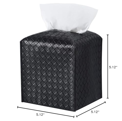 Tissue Box Cover PU Leather Tissue Holder Square Facial Tissue Case Facial Paper Organizer Dispenser for Bathroom, Vanity Countertop, Tabletop, Car, Black - color: Black, size: Square