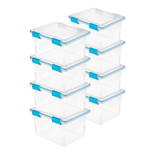 Sterilite 8-Pack Gasket Box, Weather-Resistant Storage Bins with Latching Lids, 32 Quart - Heavy-Duty Organizing Containers for Closet, Bathroom, and Office - size: 32 Quart, style: 8 Pack