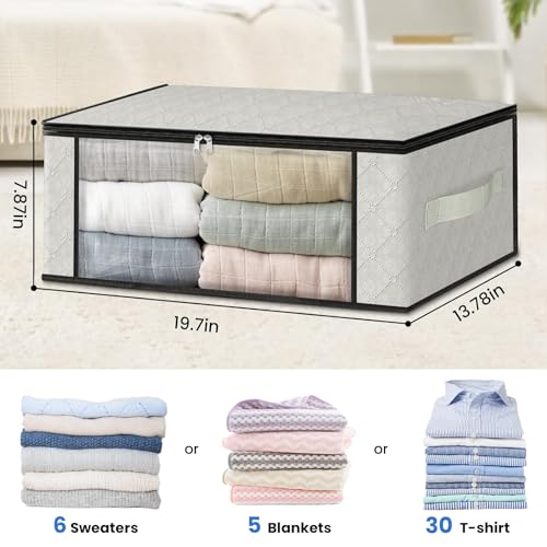 HomeHacks Storage 3-Pack Clothes Organizer Storage Bags Foldable Storage Box with Large Clear Window Sturdy Handles for Closet, Dorm, Pillows, Bedding, Clothes, Blankets, 35L, Ivory - color: Ivory