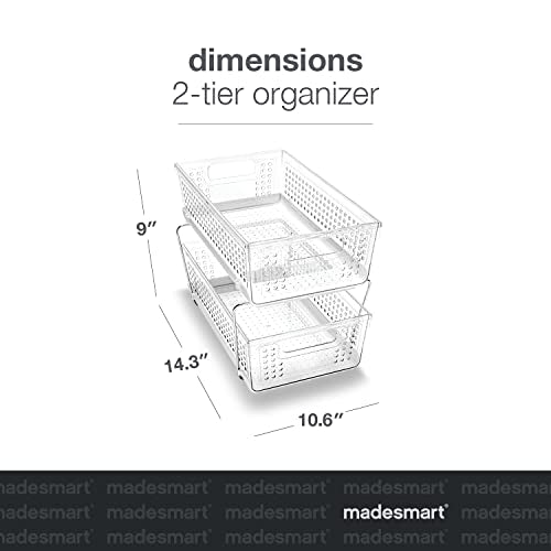 madesmart 2 Tier Organizer, Under Cabinet Storage with Pull Out Sliding Drawers, for Cleaning Supplies, Undersink Storage, Sponges, Bottles & Bath, Adjustable Dividers & Pull Out Baskets, Clear - color: Clear