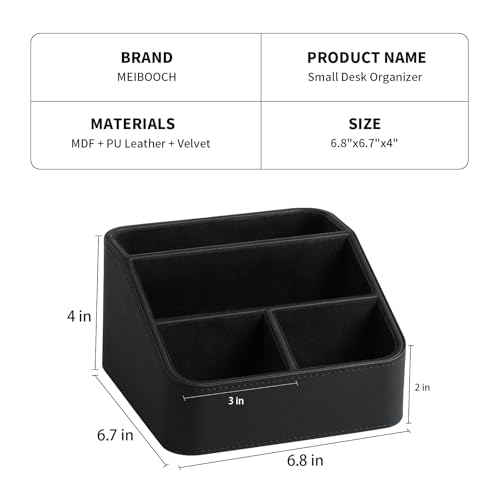 Remote Control Holder, PU Leather Small Desk Organizer with 4 Compartments, Nightstand Organizer Office Desk Accessories Desk Caddy for Countertop Bedside End Table (Black) - color: Black