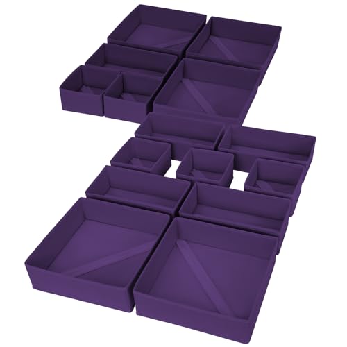 DIMJ Drawer Organizer Clothes, 15 Pack Dresser Organizer, Foldable Closet Organizers and Storage, Fabric Dresser Bins, Drawer Dividers for Nursery, Baby Clothes, Underwears, Sock (Purple) - color: Purple, size: 15 Pack