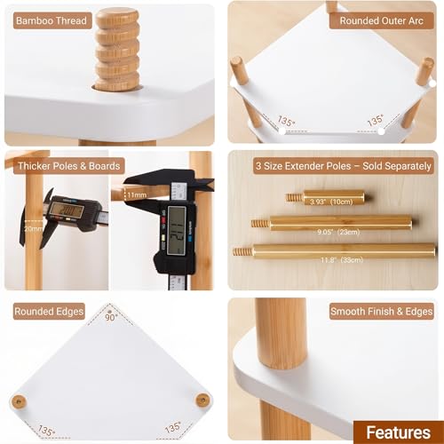 2-Tier Expandable Bamboo Corner Shelf - Dish/Plate Organizer for Cabinet, Kitchen Counter Shelf & Small Kitchen Shelf, Adjustable (6.7" H-White, 2-Tier) - color: 6.7"H-White-2