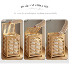 Laundry Hamper with Lid,Bamboo Large Waterproof Clothes Laundry Basket,Removable Washing Bags with Handles,clothes basket (Natural) - color: Natural