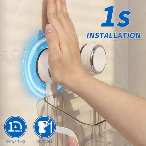 Shower Caddy Suction Cup, Removable Bathroom Organizer Shelf for Shower Storage, No Drilling Clear Square Shower Shelves, Large Capacity & Reusable, 1 pack - color: White2