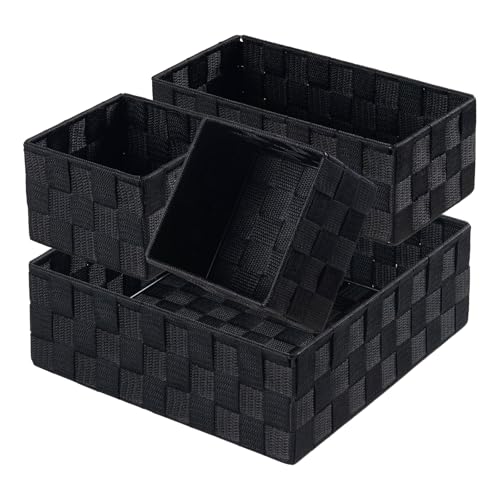 Posprica Small Black Baskets Cube Bin Container Tote,Woven Storage Baskets for Organizing Organizer Divider for Drawer, Closet, Shelf, Dresser, Set of 4 - color: Black