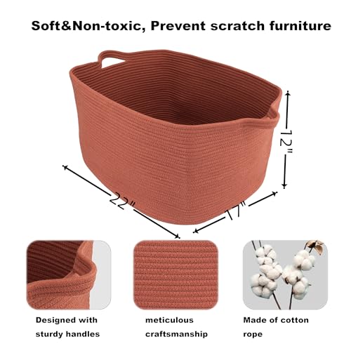 XUANGUO Large Rectangle Blankets Basket Living Room 22"x17"x12" Woven Cotton Rope Storage Baskets for Nursery Toy Baskets for Kids and Dogs Wicker Laundry Basket Bin for Clothes Towels rustic - color: rustic