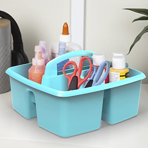 Storex 3-Compartment Small Caddy – Multipurpose Classroom Organizer with Handle, Teal, 6-Pack (00952U06C), 9.25 x 9.25 x 5.25 Inches - color: Teal, size: 6-Pack, style: Small