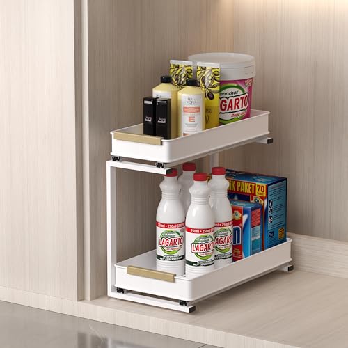 AndUp Under Sink Organizer, 2 Tiers Pull Out Bathroom Organizers and Storage, Slide Out Cabinet Organizer Shelf for Kitchen Bathroom, Multi-Purpose Collection Organizer Drawer Shelf (White, 1pcs) - color: White, size: 1pcs