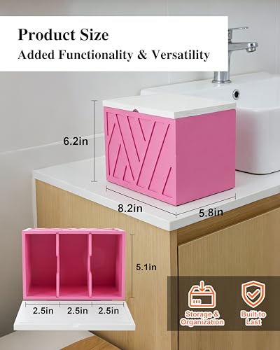Tampon Holder for Bathroom Decor Feminine Product Organizer With Lid Shark Week Box Wooden Pad Girl Stuff Box (BLACK, lid) (1, PINK) - color: PINK