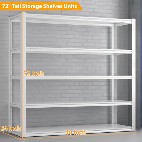 Himimi Garage Shelving 3500 LBS Garage Shelves Heavy Duty 72" H Standing Shelf Units, 5-Tier Adjustable Metal Shelving for Industrial Basement Warehouse, 48" W x 24" D x 72" H, White - color: White, size: 72"H x48"W x24"D