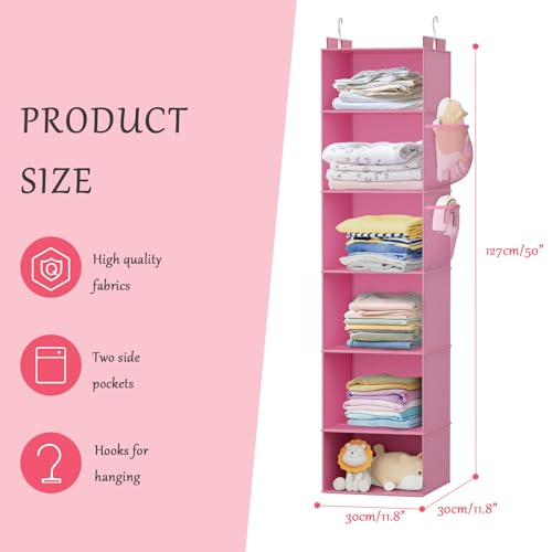 VERONLY Hanging Closet Organizer and Storage with Bamboo Support, 6-Shelf Closet Hanging Storage Shelves, Closet Organizers Easy Mount Foldable for Bedroom (Pink) - color: Pink01
