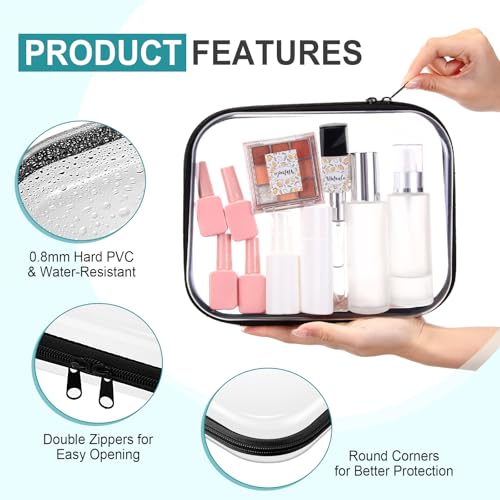 Sanwuta 6 Pcs Clear Hard Zipper Case Plastic Zipper Pouches Transparent Makeup Bag Pencil Case Pouches Toiletry Diaper Bag for Travel Toy Storage Organizer Bins(Black,9.84 x 7.87 x 2 Inch) - color: Black, size: 9.84 x 7.87 x 2 Inch